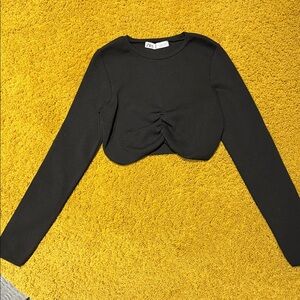 Zara Black long sleeve crop top shirt